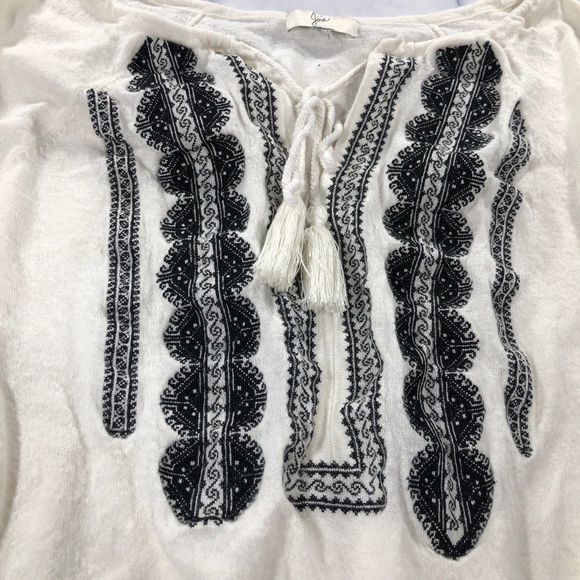 Joie Cream & Black Embroidered Peasant Blouse Top - Picture 8 of 8
